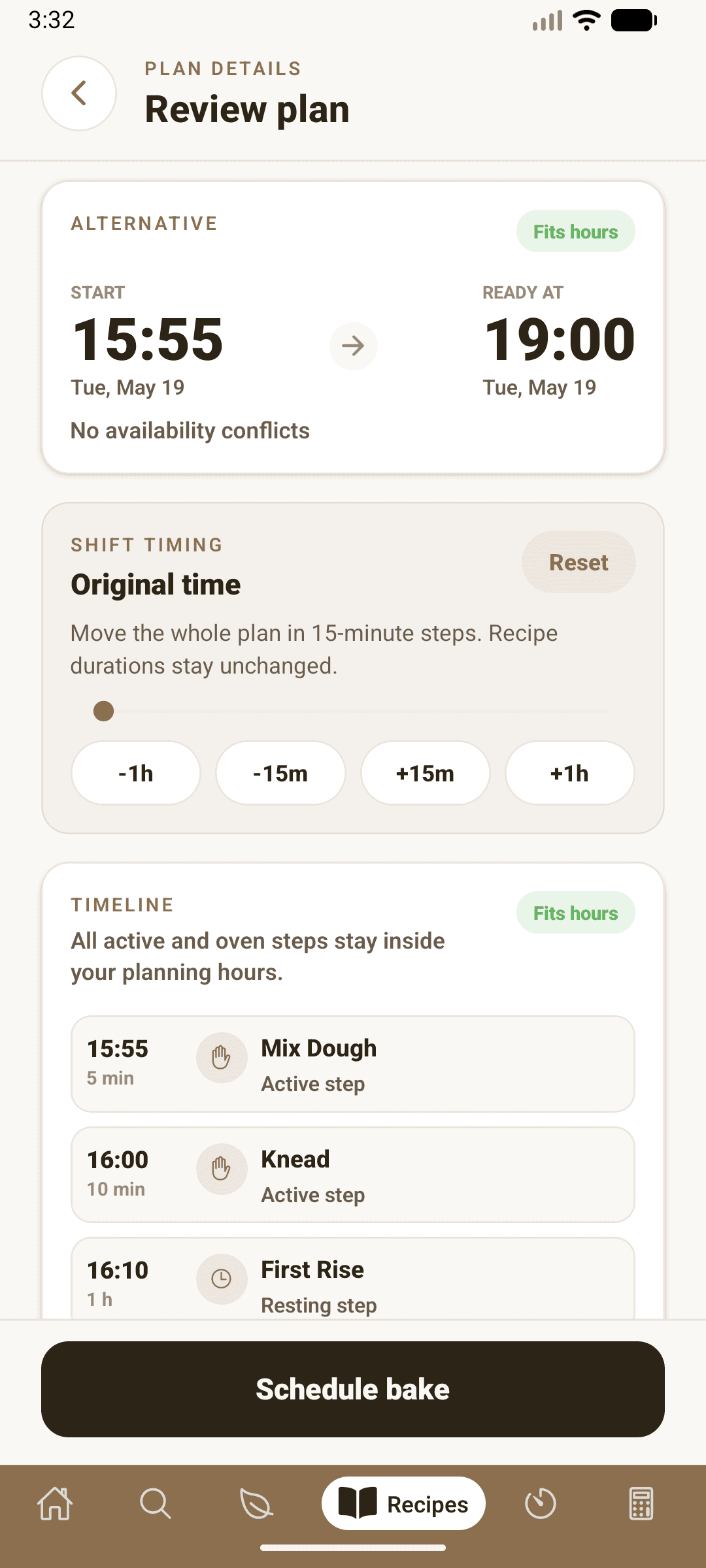 Bake planner timeline in proofit