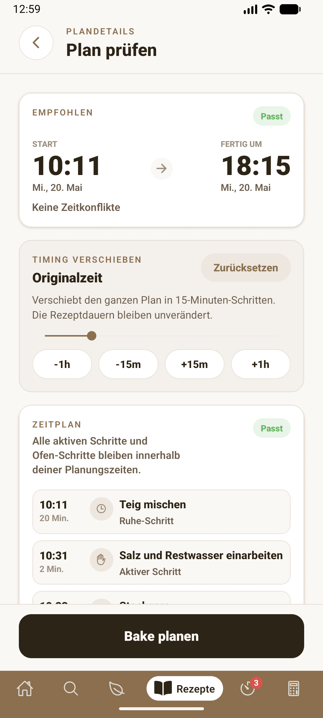 Backplaner-Zeitplan in proofit