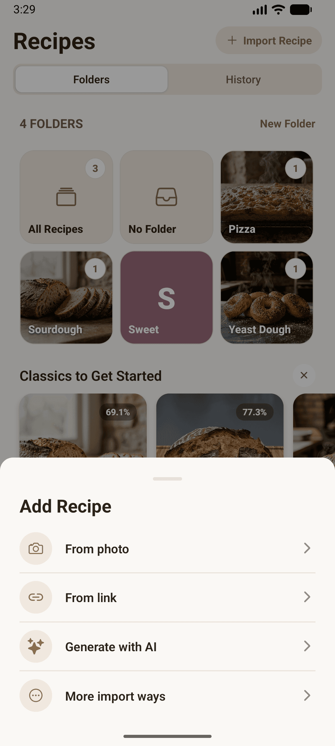 Recipe import sheet in proofit